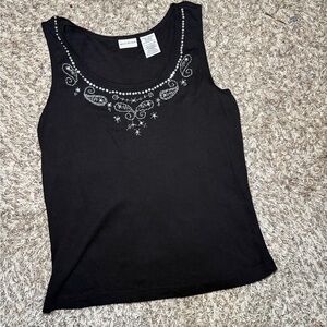 White Stag Black Tank Top with Silver Embellished Neckline